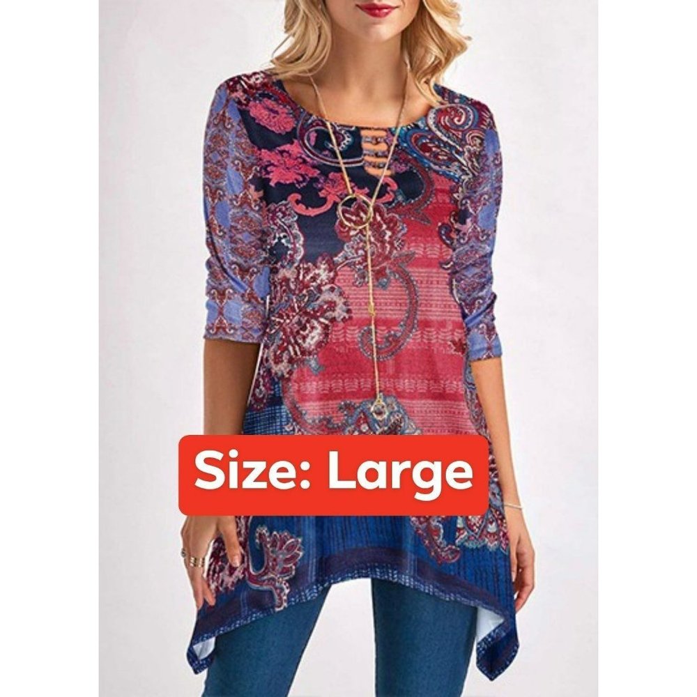 Beautiful pick and blue Assymetric Hem Blouse